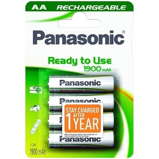 Embalagem blister com 4 baterias recarregáveis ​​Panasonic P6 1,2 V Ni-MH.