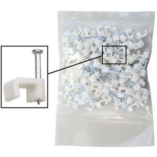 Sachet de 100 agrafes plastiques avec clous pour câble plat