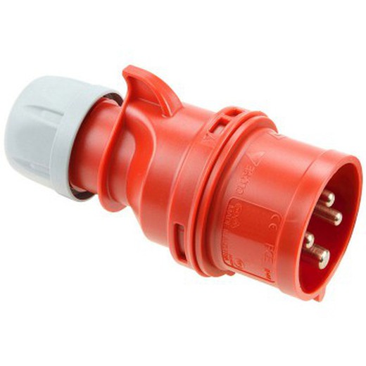 Plugue industrial 3p+t 16a 400v vermelho ip44