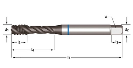 E239 - dormer hss-e-pm super-b shark m  m macho de máquina helicoidal 40º shark con chaflán de salida cónica (anillo azul) estrías helicoidales a 40° din 371 le 10, din 376 ge 12