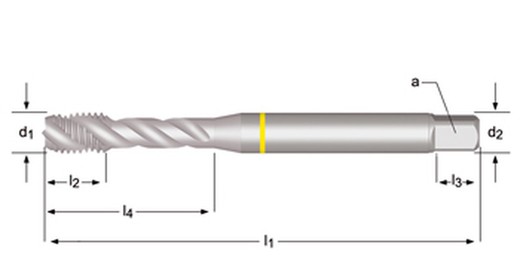 E298 - dormer hss-e-pm cromado shark m  m macho de máquina helicoidal 40º shark (anillo amarillo) estrías helicoidales a 40° din 371 le 10, din 376 ge 12