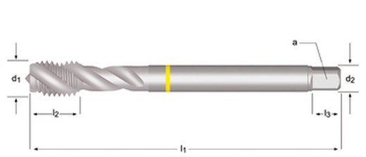 E300 - dormer hss-e-pm cromado shark mf  mf macho de máquina helicoidal 40º shark (anillo amarillo) estrías helicoidales a 40° din 374