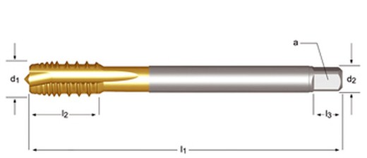 E423 - dormer hss-e tin m  m machos de máquina, dientes alternos entrada en hélice entrada en hélice din 376