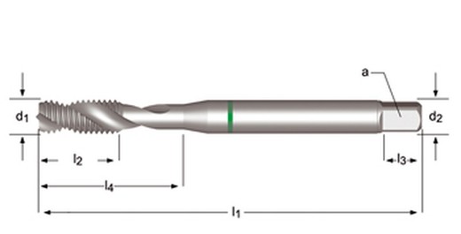 E473 - dormer hss-e-pm brillante shark m  m macho de máquina helicoidal 35º shark (anillo verde) estrías helicoidales a 35° din 371 le 10, din 376 ge 12