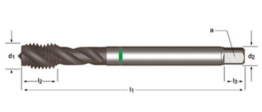 E474 - dormer hss-e-pm super-b shark m  m macho de máquina helicoidal 35º shark (anillo verde) estrías helicoidales a 35° din 371 le 10, din 376 ge 12