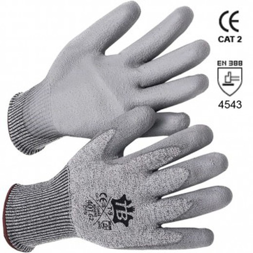 Guantes de hppe gris y fibra de vidrio con recubrimiento de poliuretano mod. 401g2 dyn