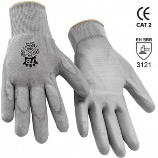 Guantes de poliéster gris y recubrimiento de poliuretano gris en palma mod. 500g2p uretan