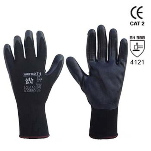 Guantes de poliéster negro con recubrimiento de nitrilo sin costuras mod. 700ng2p touch