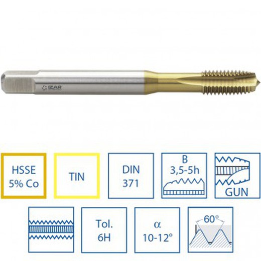 Macho de máquina reto com rosca métrica para aço inoxidável com cabo reforçado DIN-371 mod. 3149