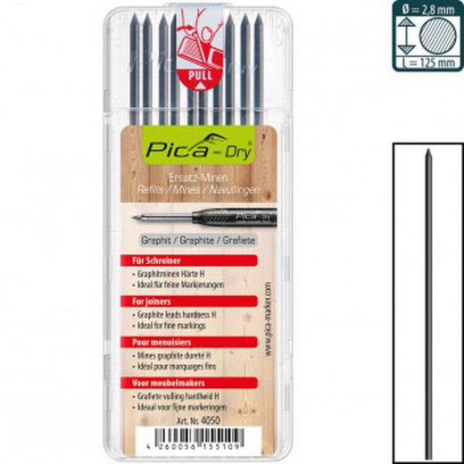 Minen (10 Stück) für Pica Dry Marker mit Spezialhärte H für feine Markierungen Ref. 4050