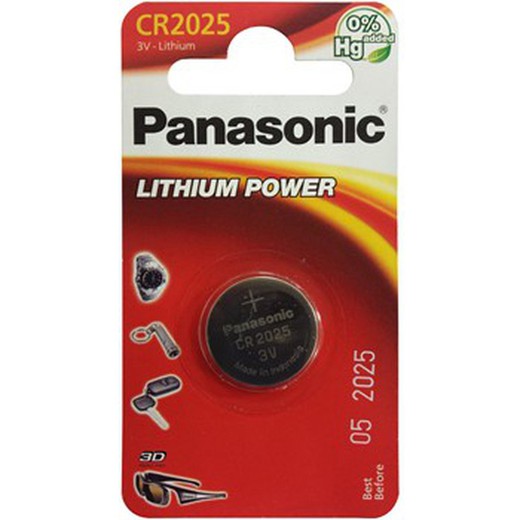 Bateria tipo botão Panasonic CR2025 de 3 V.