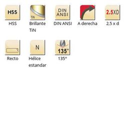 A022 - dormer hss brillante/tin 022 135°  022 broca extra corta corta din/ansi
