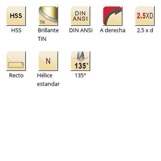 A022 - dormer hss brillante/tin 022 135°  022 broca extra corta corta din/ansi