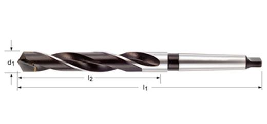 A166 - Foret Dormer HSS carbure trempé brillant/vapeur 118°, queue conique 4 pans avec pointe carbure soudée, série courte DIN 345