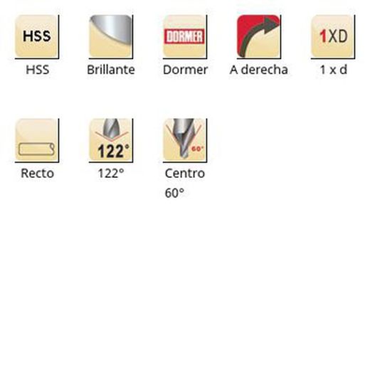 A201 - Forets à centrer Dormer HSS brillants 122° - Fraise centrale 60° Dormer 60°
