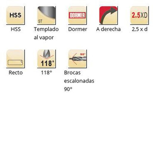 A412 - Foret étagé Dormer HSS trempé à la vapeur 118° Série courte Forets étagés Dormer 90°