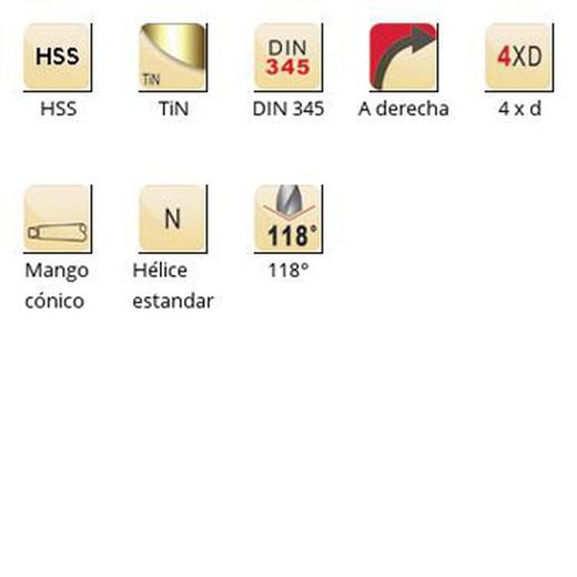 A530 - Foret Dormer HSS étain à queue conique 118°, série courte DIN 345