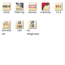 A553 - dormer hss-e tialn/top adx 130° int. Refrigerante punta especial broca adx - refrigeración interna serie corta dormer