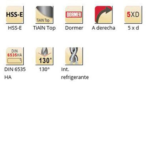 A553 - dormer hss-e tialn/top adx 130° int. Refrigerante punta especial broca adx - refrigeración interna serie corta dormer
