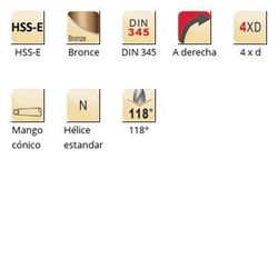 A730 - dormer hss-e bronce 118°  broca de mango cónico serie corta din 345