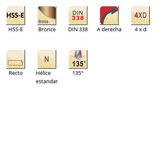 A777 - Foret Dormer HSS-E Bronze 135° NAS907J, série courte DIN 338