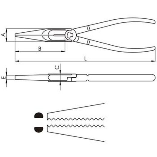 Pince à bec demi-rond à pointe droite et poignées en PVC