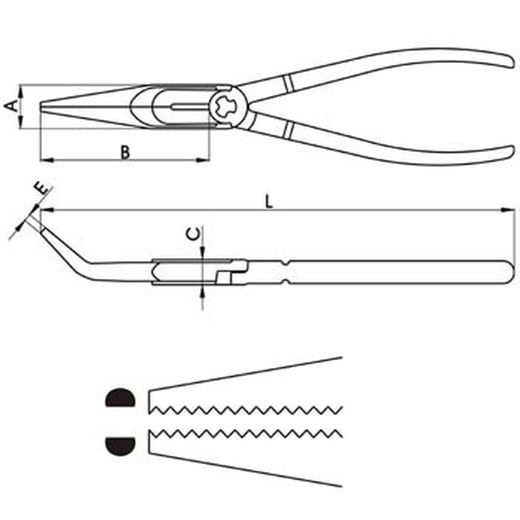 Pince à bec demi-rond avec pointe courbée et poignées bi-matière