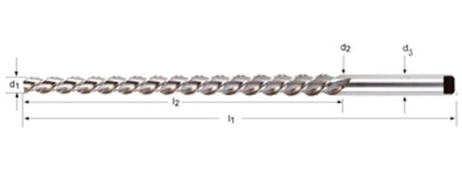B953 – Dormer HSS-E Maschinenreibahle mit blankem Schaft für konische Stifte, Linksspirale, 45° DIN 2179