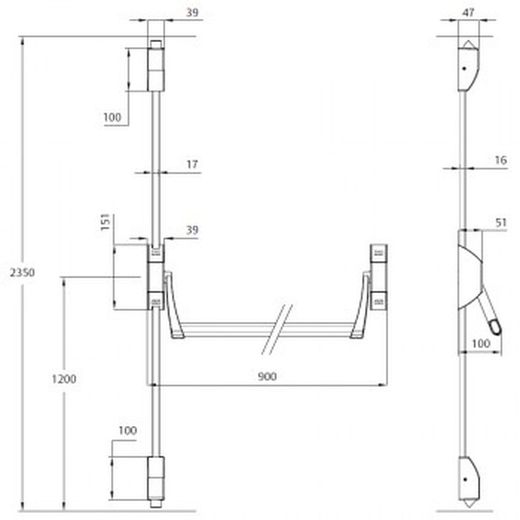 Barre anti-panique en saillie Tesa GL2S908GN