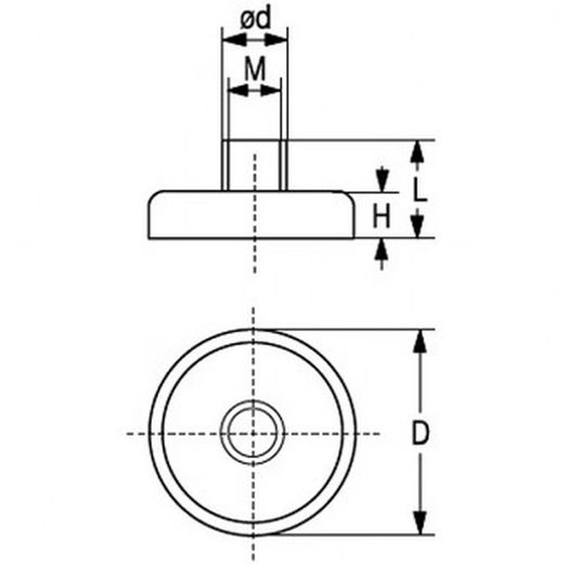 Base magnética plana con tetón y rosca interior