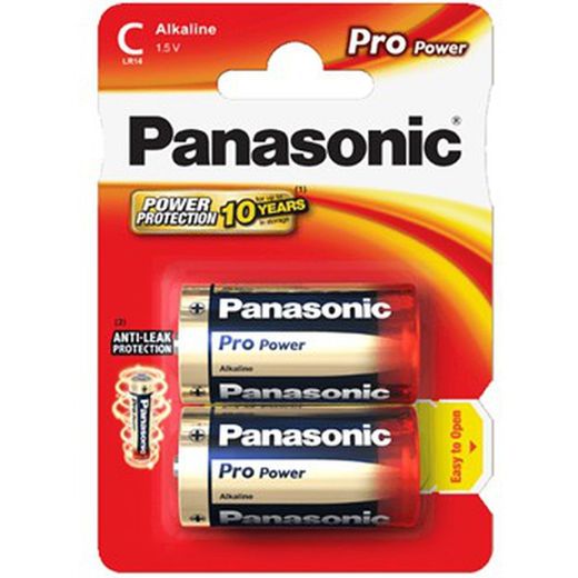 Blisterpackung mit 2 Panasonic LR14 1,5 V Alkaline-Batterien.