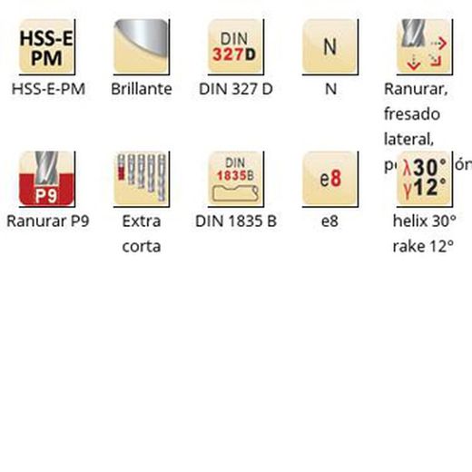 C110 - Fraises Dormer HSS-E-PM brillantes DIN 1835 B à queue N DIN 327 D DIN 327 D