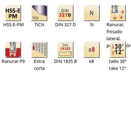 C126 - Fraises Dormer HSS-E-PM TiCN DIN 1835 B à queue DIN 327 D DIN 327 D