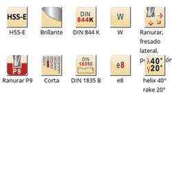 C159 - Fraises Dormer HSS-E brillantes DIN 1835 B à queue W DIN 844 K DIN 844 K