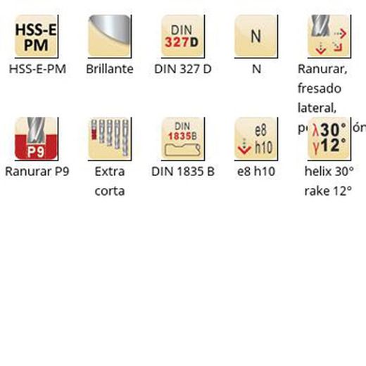 C306 - Fraises Dormer HSS-E-PM brillantes DIN 1835 B à queue N DIN 327 D DIN 327 D