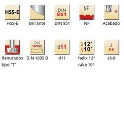 C801 - Fraises Dormer HSS-E brillantes DIN 1835 B à queue en T DIN 851 DIN 851