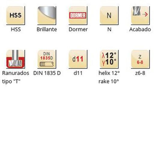 C810 - Fraises Dormer HSS brillantes DIN 1835 à queue en D et à queue en T N lucarne lucarne