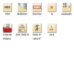 C837 - Fraises à queue d'aronde Dormer HSS brillant DIN 1835 à queue D N Dormer Dormer