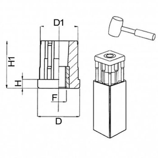 Manchon fileté pour tube carré