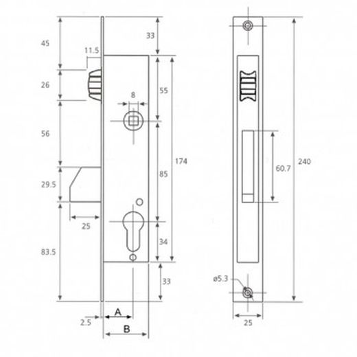 Serrure à mortaiser sans cylindre Tesa 4216