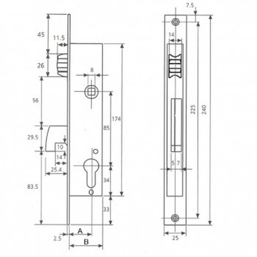Serrure à mortaiser sans cylindre Tesa 4246