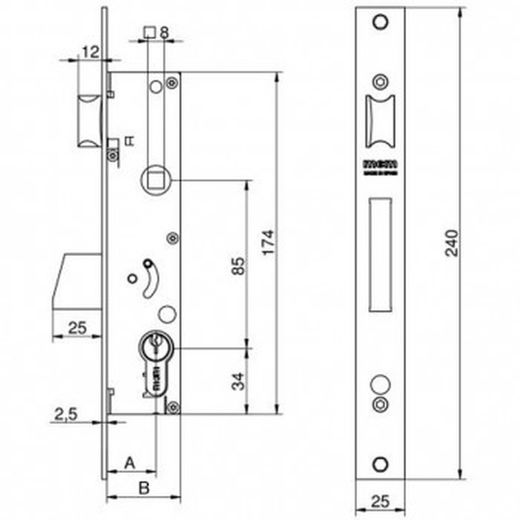 Serrure à mortaiser mcm 2450 sans cylindre