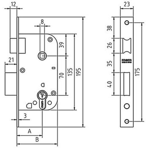 Serrure à mortaiser sans cylindre mcm 1301