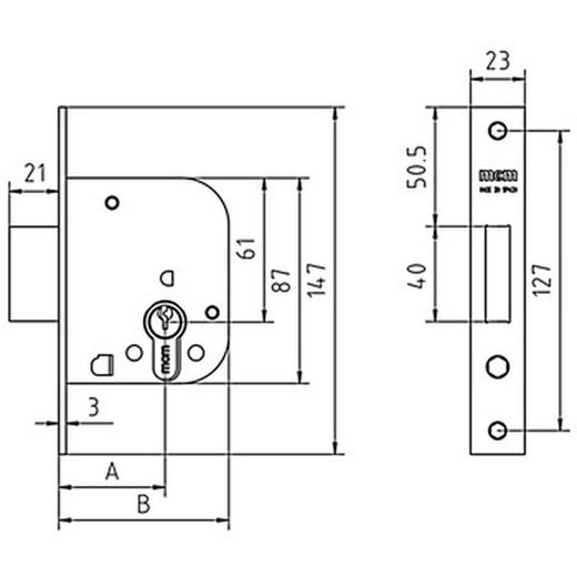Serrure à mortaiser sans cylindre mcm 1312