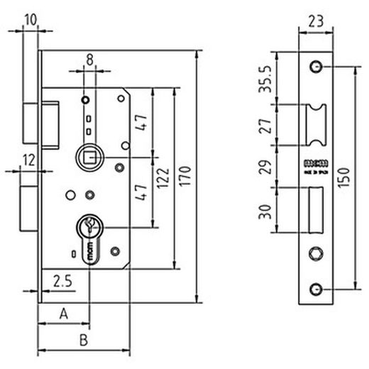 Cerradura embutir sin cilindro mcm 1505