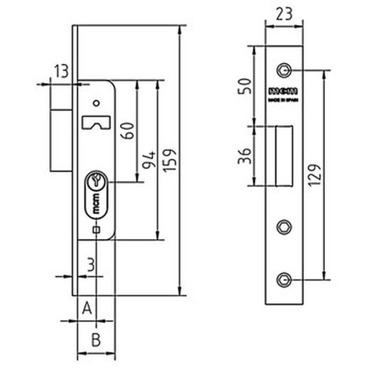 Serrure à mortaiser sans cylindre mcm 1549