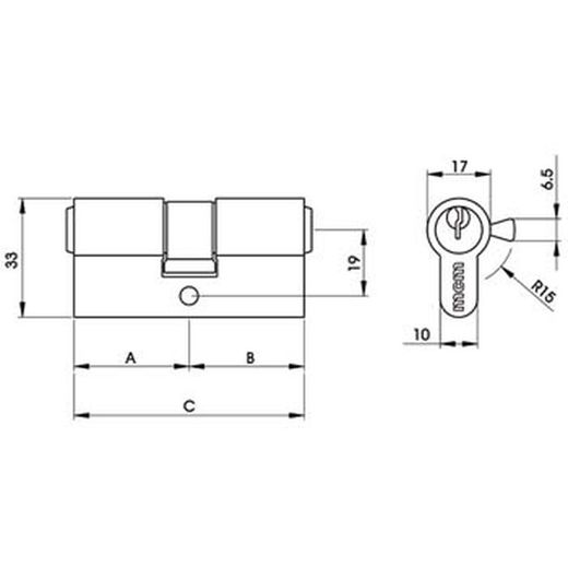 Cilindro niquelado perfil doble de 5 pitones europeo mcm mod. En (15 mm)