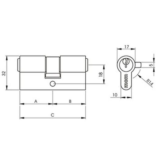 Cylindre double profil à 5 ​​goupilles mcm mod. C (14 mm)