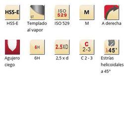 E003 - Tarauds machine Dormer HSS-E trempés à la vapeur M, cannelures hélicoïdales à 45°, cannelures hélicoïdales à 45°, ISO 529