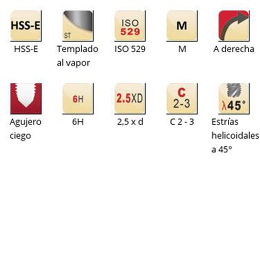 E003 - Tarauds machine Dormer HSS-E trempés à la vapeur M, cannelures hélicoïdales à 45°, cannelures hélicoïdales à 45°, ISO 529